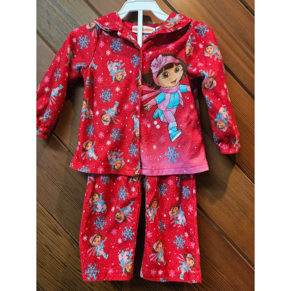 Vintage Nickelodeon Dora the Explorer Red Fleece Pajama Set 2 Piece Winter  24M